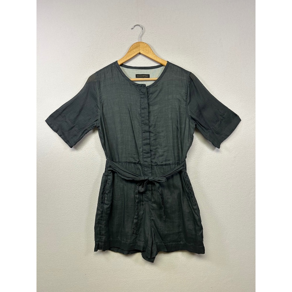 Minimalist Banana Republic Womens 10 Petite Dark Gray Ramie Utility Romper